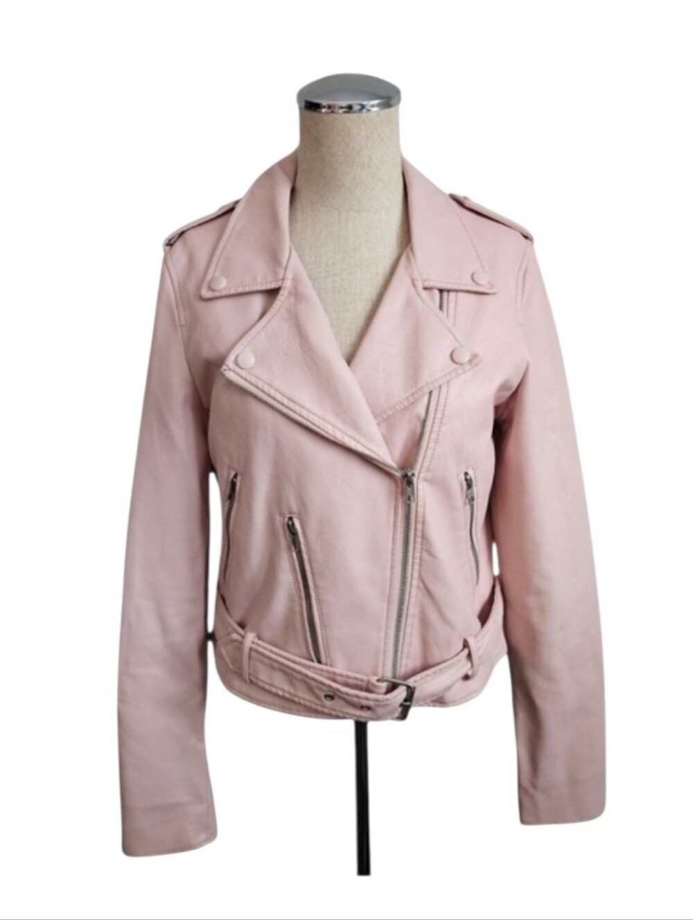 Adam Levine Pink Faux Leather Moto Jacket Women’s Medium Blush Biker Zip Jacket